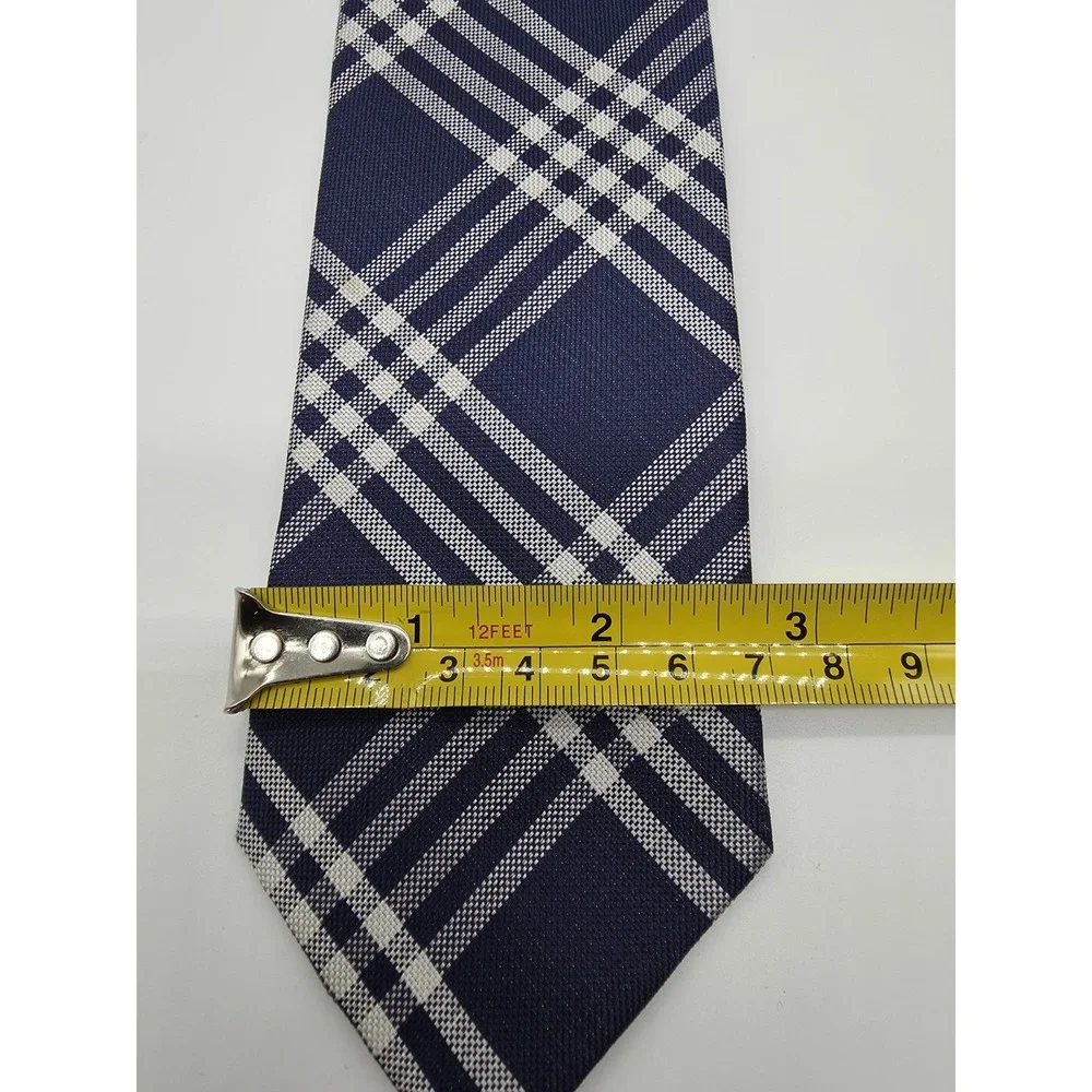 Tommy Hilfiger 100% Silk Necktie Blue White Plaid Tie 60